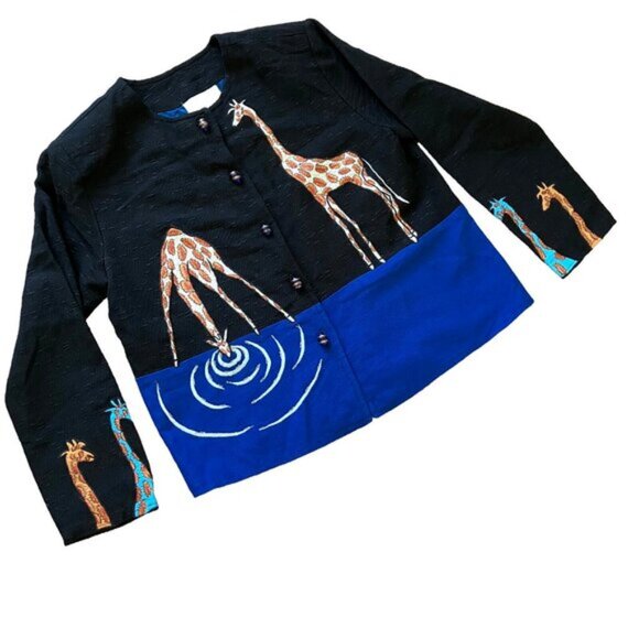 Daniel K Giraffe Tapestry Jacket Embroidered Vintage Blazer with Glass Buttons - Picture 2 of 9